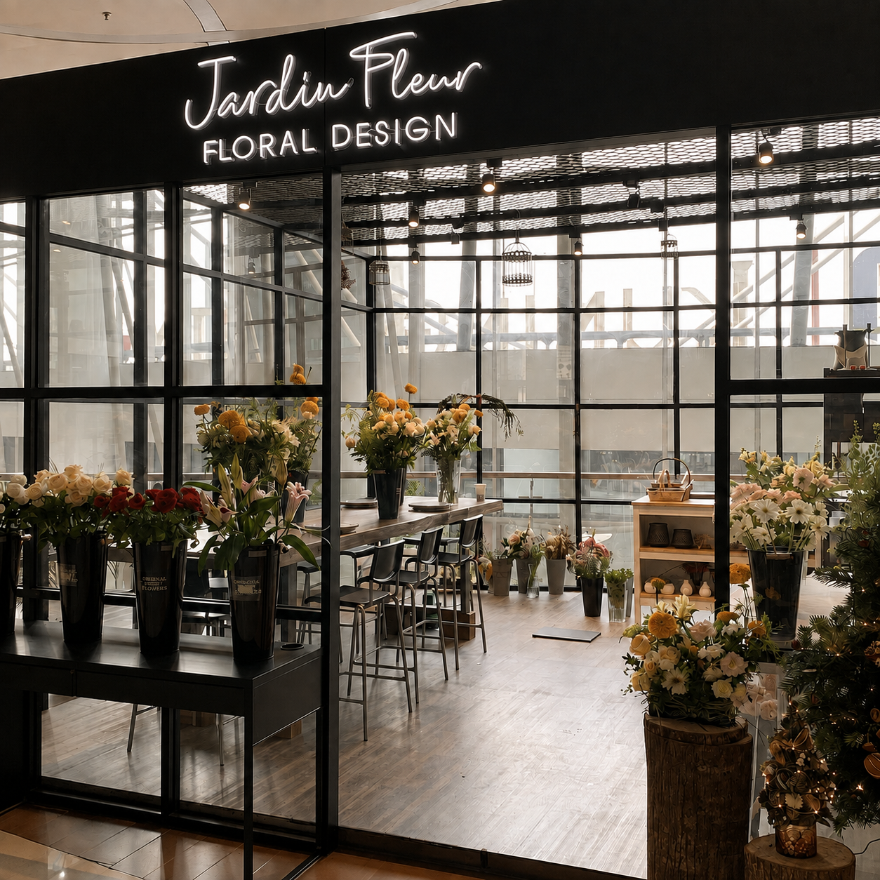 Jardin fleur 플라워숍의 꽃 진열과 작업 공간
